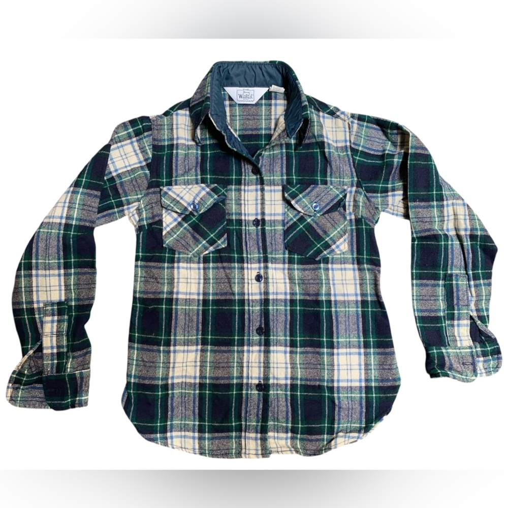 70s 80s Woolrich Woman Plaid Wool Flannel Shacket Jacket Shirt Size 10